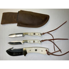 Puma SGB TrophyCare 3-piece White Bone Knife Set With Leather Sheath
