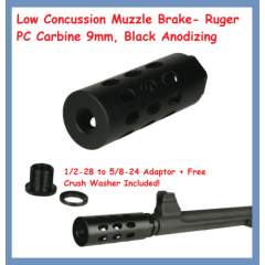 Low Concussion Muzzle Brake- Ruger PC Carbine 9mm, Black Anodizing