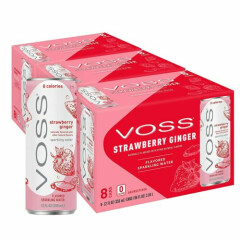 VOSS Strawberry Ginger Sparkling Water, Zero Sugar/Calories, 12 Fl Oz (24 Pack)