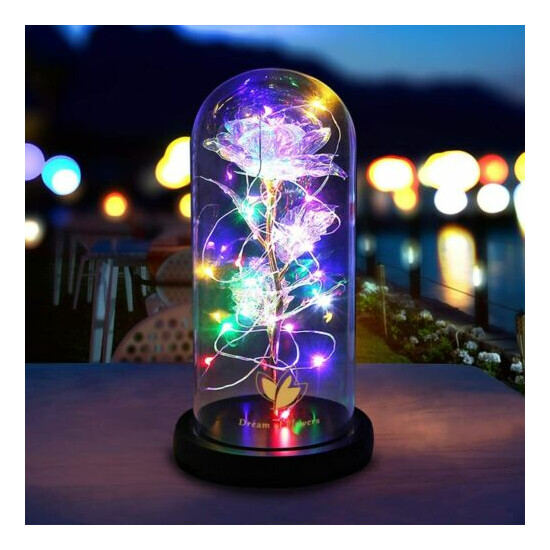 Crystal Galaxy rose in the glass dome 20 LED lights gift for mom wife girlfriend Thumb {1}