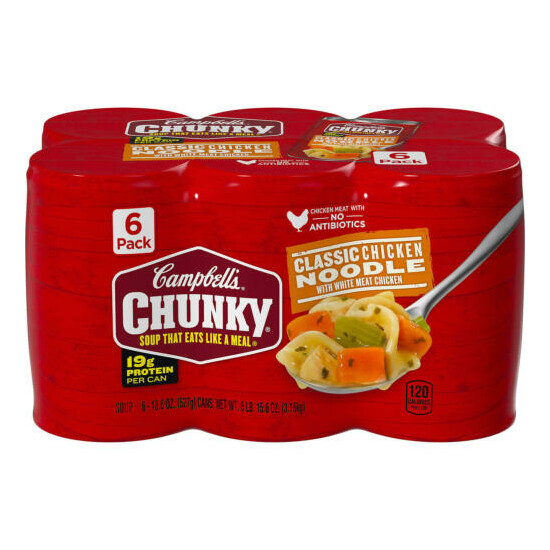 Campbell's Chunky Classic Chicken Noodle Soup (18.6 oz., 6 pk.) Free & Fast Ship image {2}