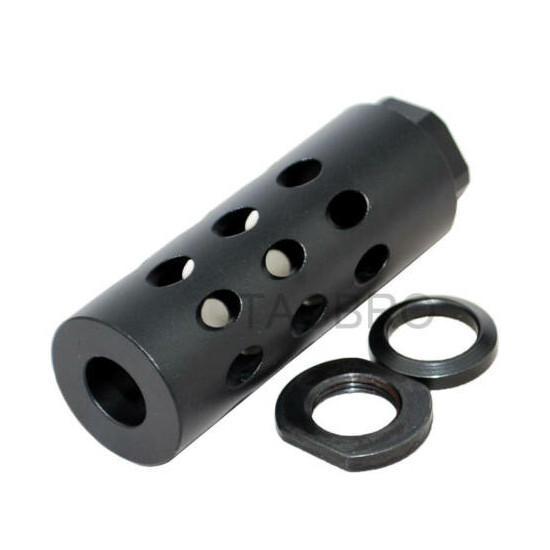 9MM Black Aluminum 1/2"x28 Muzzle Brake Compensator w/ Crush Washer & Jam Nut image {2}