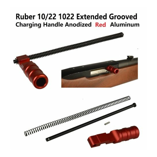 Ruger 1022 10-22 Extended Grooved Round Charging Handle Red Anodized Aluminum image {1}