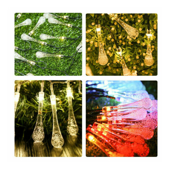  Raindrop Teardrop Solar Powered String Fairy Lights Outdoor Garden Party Xmas Thumb {3}