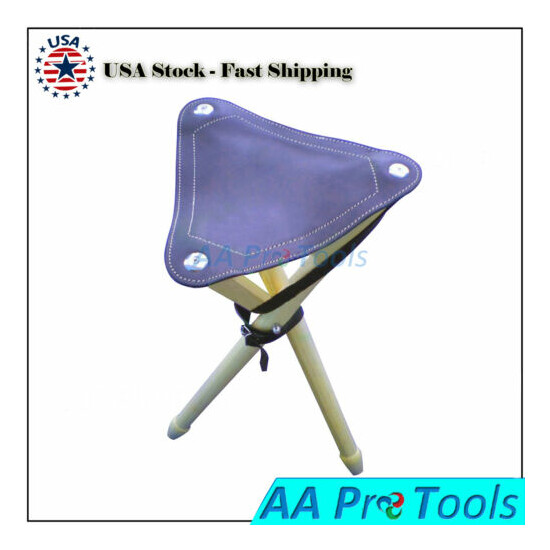 Slacker Chair, Compact, Folding Tripod Camping Stool 3 Wooden Leg Leather Seat image {2}