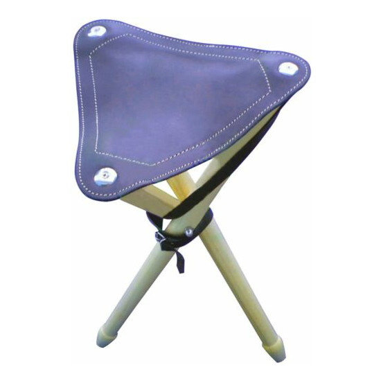 Slacker Chair, Compact, Folding Tripod Camping Stool 3 Wooden Leg Leather Seat image {3}