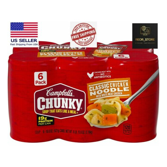 Campbell's Chunky Classic Chicken Noodle Soup (18.6 oz., 6 pk.) Free & Fast Ship image {1}