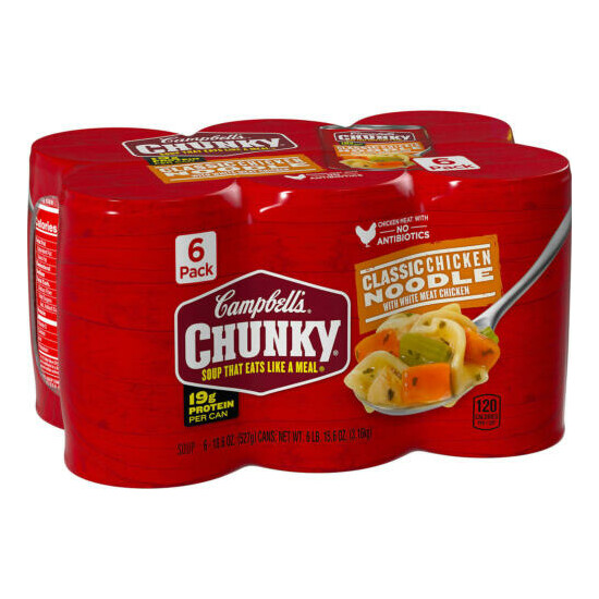 Campbell's Chunky Classic Chicken Noodle Soup (18.6 oz., 6 pk.) Free & Fast Ship image {3}