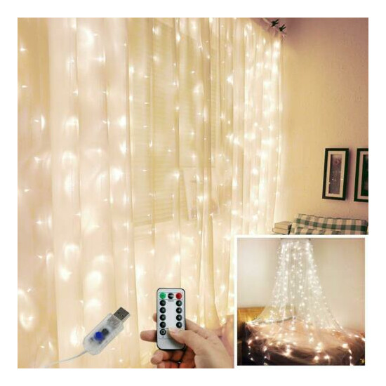 300LED/10ft Curtain Fairy Hanging String Lights Wedding Party Wall Decor Lamp US image {6}