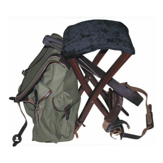 Leather Wooden Hunting Shooting Four Legged Chair With Backpack & Shoulder Strap image {3}