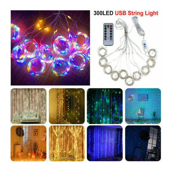 300LED/10ft Curtain Fairy Hanging String Lights Wedding Party Wall Decor Lamp US image {4}