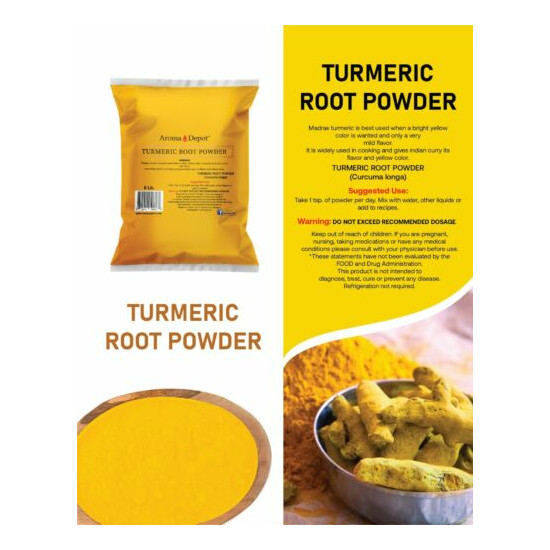 Tumeric Root Powder 5lbs. Raw Curcuma longa 5 Libras Yellow Turmeric Curcumin image {2}