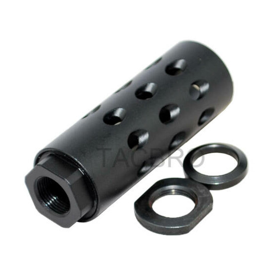 9MM Black Aluminum 1/2"x28 Muzzle Brake Compensator w/ Crush Washer & Jam Nut image {1}