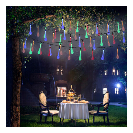  Raindrop Teardrop Solar Powered String Fairy Lights Outdoor Garden Party Xmas image {2}