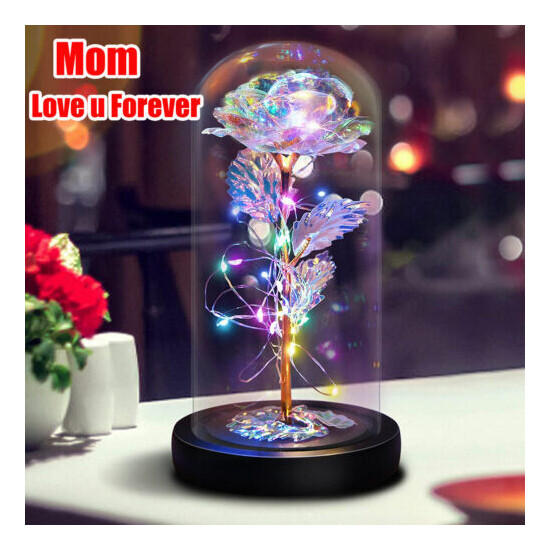 Crystal Galaxy Rose in the Glass Dome 20 Led Lights Gift for Mom Wife Girlfriend image {1}