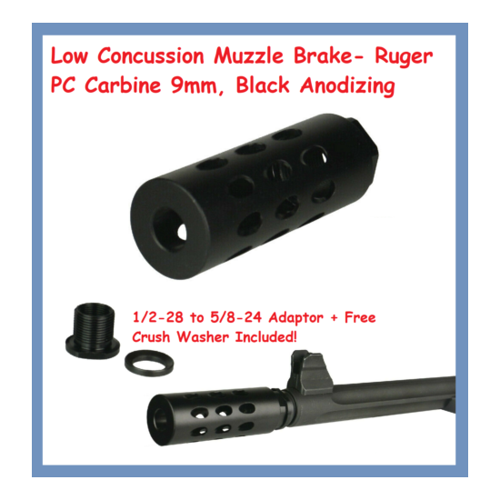 Low Concussion Muzzle Brake- Ruger PC Carbine 9mm, Black Anodizing Thumb {1}
