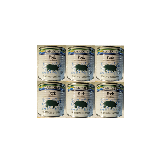 6 LAKESIDE PORK w/ Juices 24oz each can, FULLY COOKED, READY TO HEAT & SERVE, image {1}