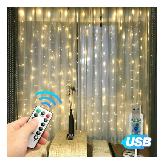 300LED/10ft Curtain Fairy Hanging String Lights Wedding Party Wall Decor Lamp US image {9}