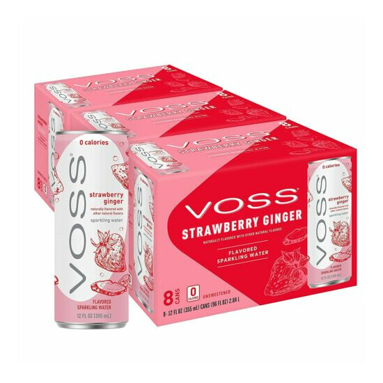 VOSS Strawberry Ginger Sparkling Water, Zero Sugar/Calories, 12 Fl Oz (24 Pack) image {1}