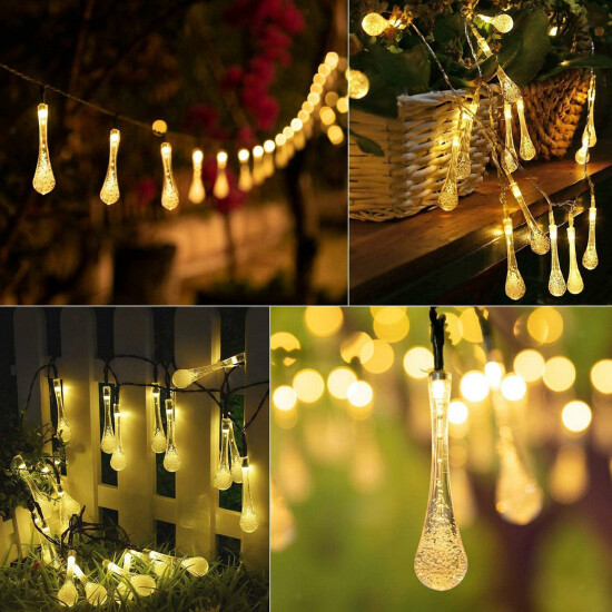 Raindrop Solar String Light Home Lawn Wedding Fairy Lights Patio 8-Mode Lamp Thumb {28}