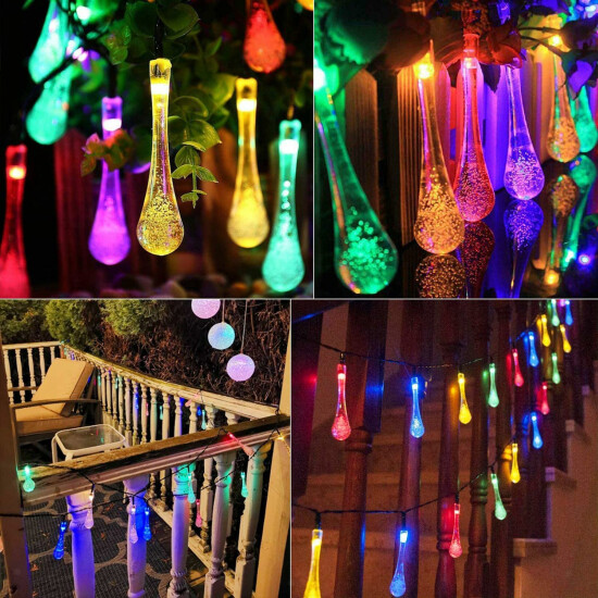 Raindrop Solar String Light Home Lawn Wedding Fairy Lights Patio 8-Mode Lamp image {61}