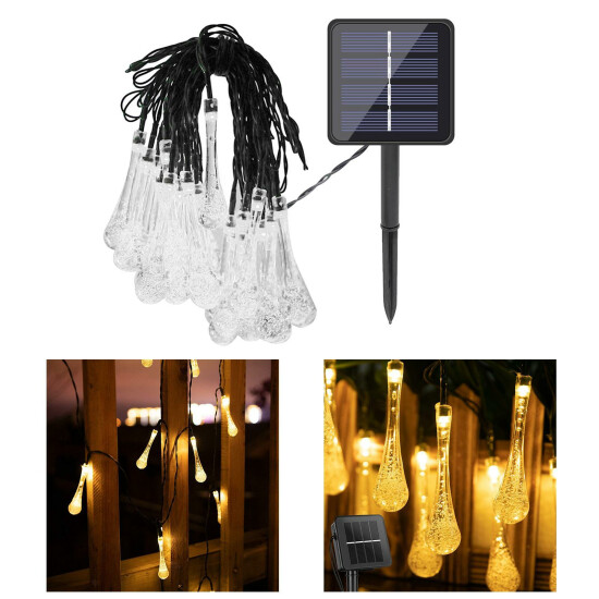Raindrop Solar String Light Home Lawn Wedding Fairy Lights Patio 8-Mode Lamp Thumb {5}